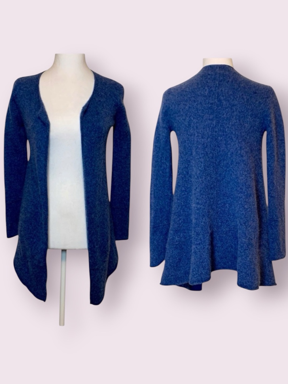 Belle France Cashmere Open Front Cardigan Sweater Blue Size Medium